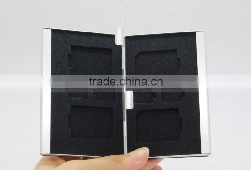 Leather Aluminum EVA Memory card Carrying Case for 4x SD Card and 4x TF Card