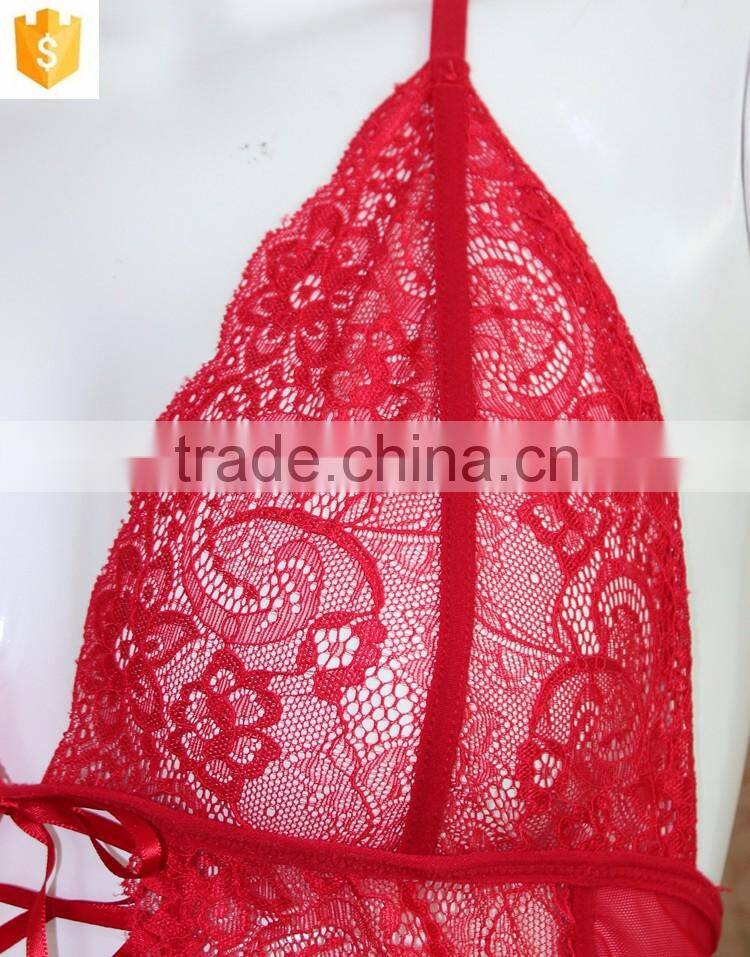 Red sexy lace mature lingerie, transparent sexy women lingerie nighty