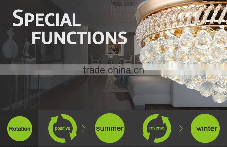 Golden 4 Blades Crystal Remote Ceiling Fans With LED Light