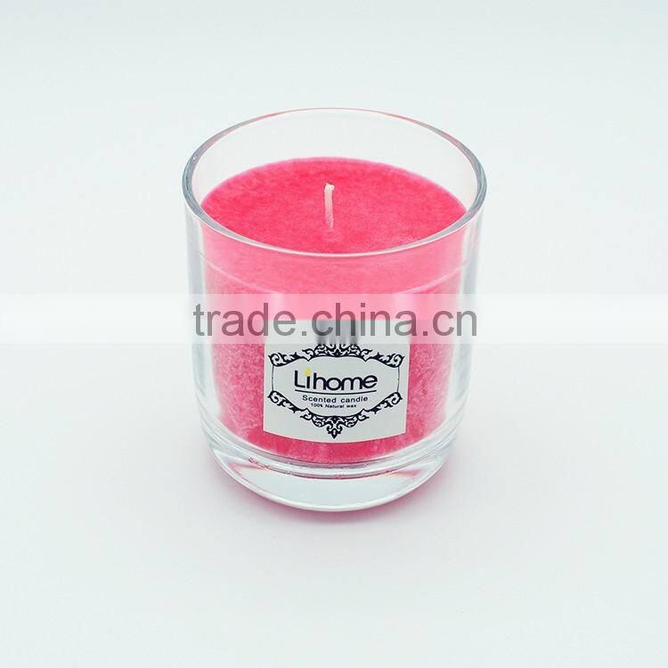 pink wax scented candle in glass jar,multi-colored and difference size are available