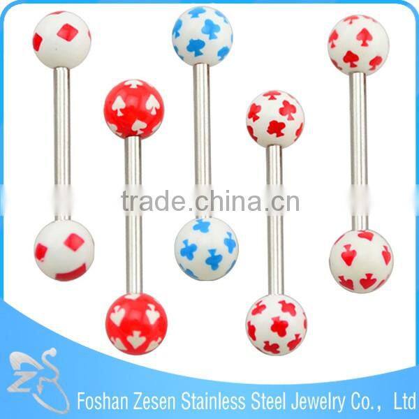 Newest promotional piercing factory OEM poker printed unique tongue rings