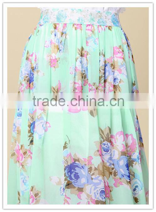 Summer Floral Green Chiffon Business Suit for Women Skirt
