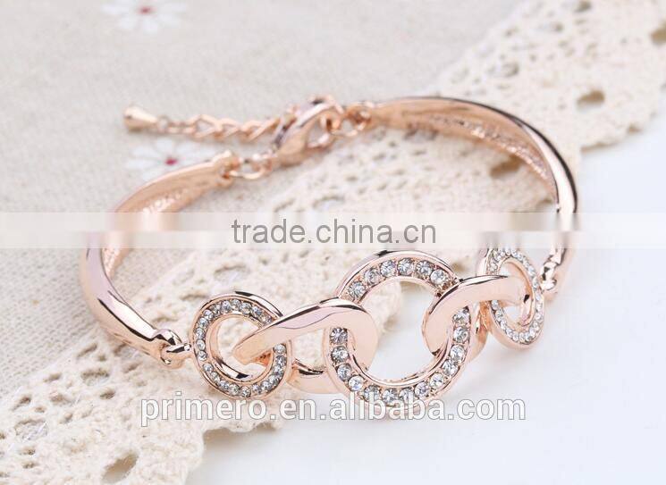 Fashion Jewelry 18K Rose Gold Filled Clear Unique Circle Austrian Crystal Bangle Bracelet