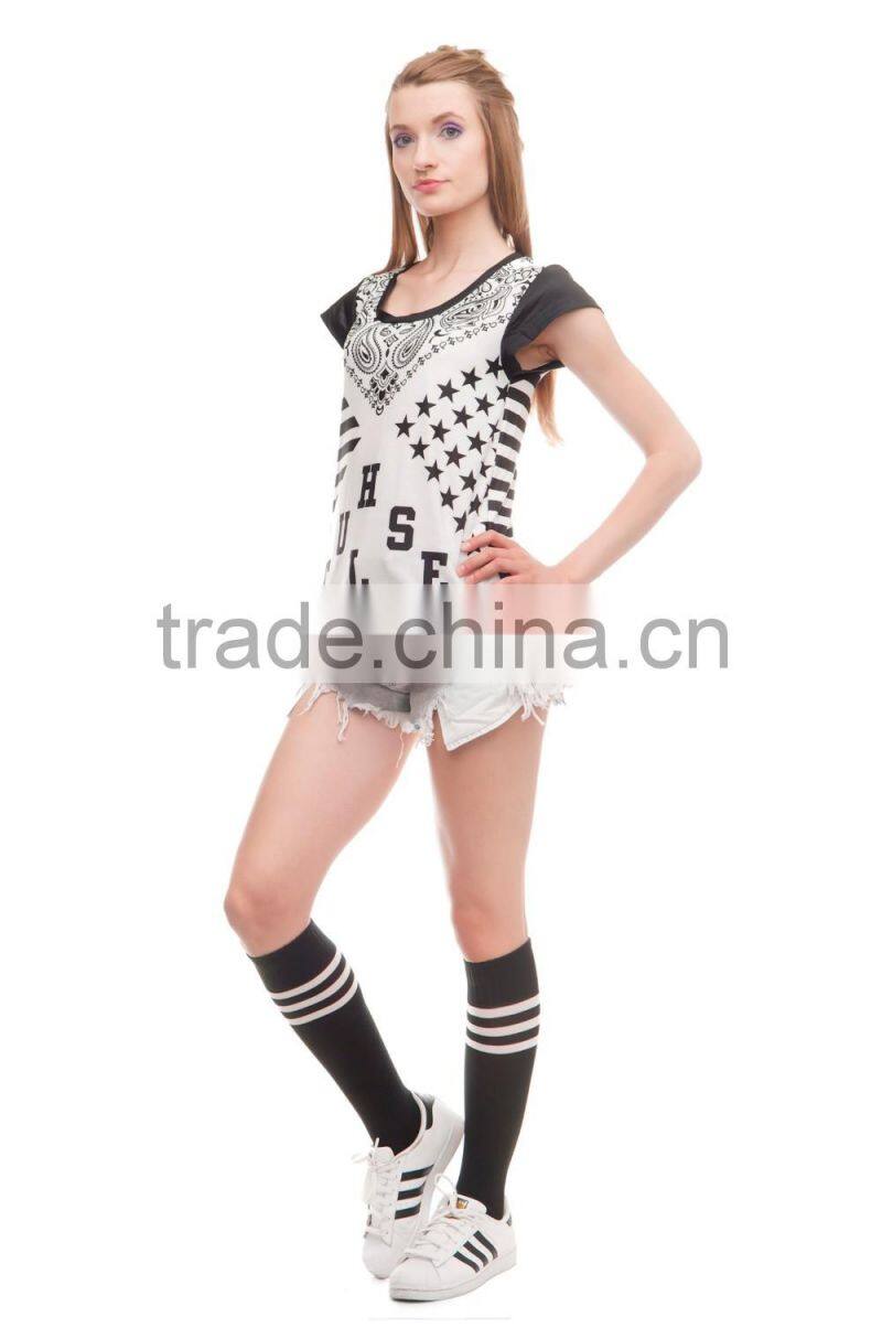 High Quality Custom 3D Printing Hustle Sports Gym Tshirt Women