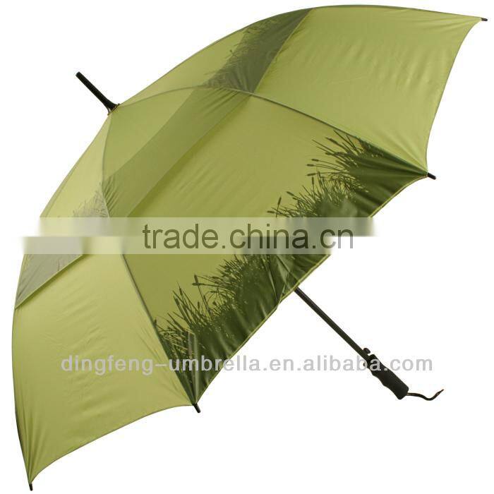 Double pongee layer fabric golf umbrella with colorfull printing