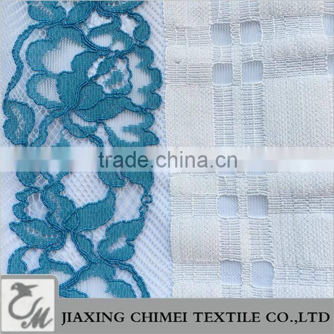 blue & white strip lace fabric