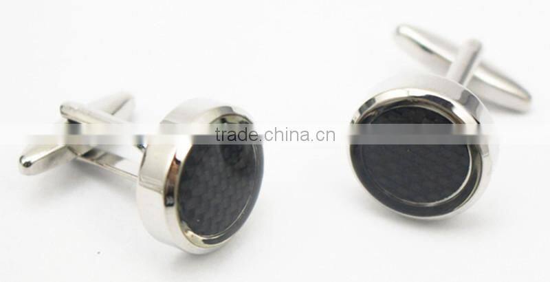 Round black Carbon fiber inlay cufflinks Carbon Fiber Mens Cufflinks