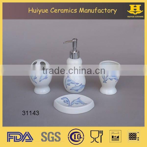 Ceramic bathroom cups, dolphin pattern gargle cup, decal bathroom set