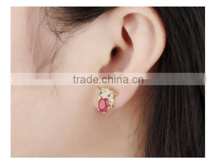 red CZ stone fashion jewelry 2016 owl women girl earring
