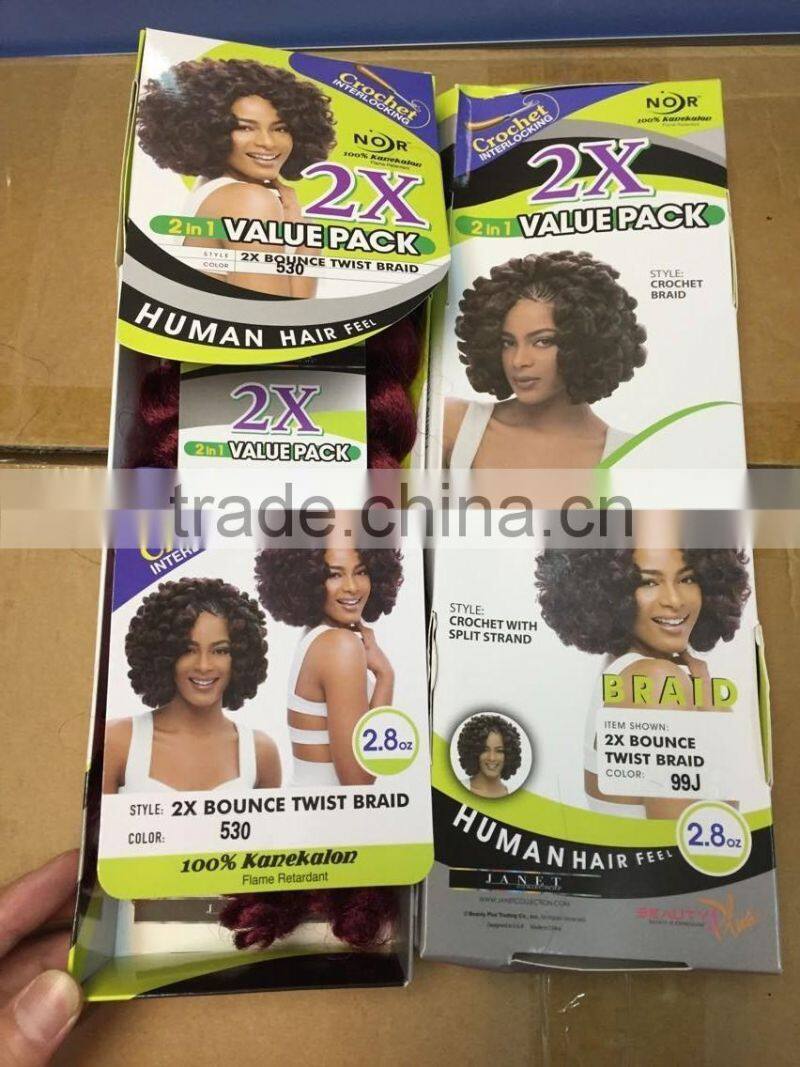 2X Bounce Twist crochet wand curl braid hair extensions afro kinky synthetic braiding hair jumbo crochet twist box braids hair