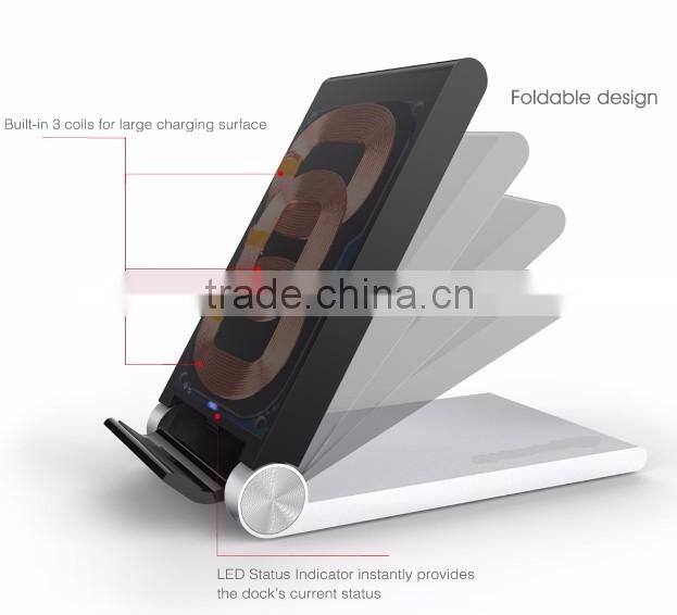Shenzhen Powerqi factory supply hot selling 3 coil Qi-enabled foldable wireless docking station for smart phones (T-310)