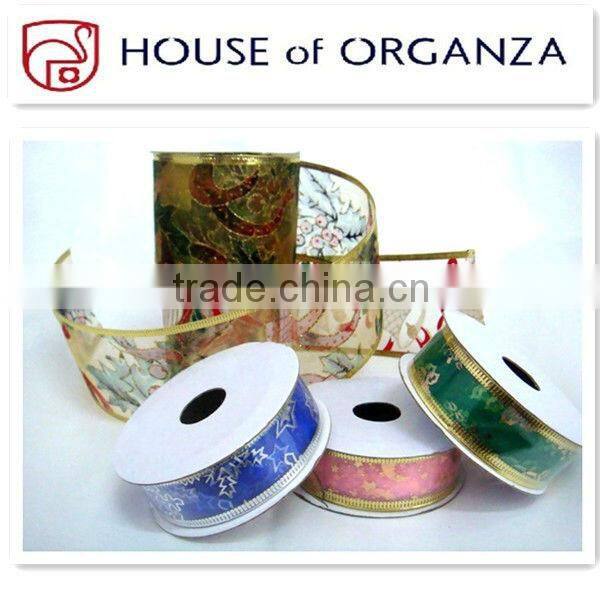 Christmas Organza Wired Ribbon for gift decoration