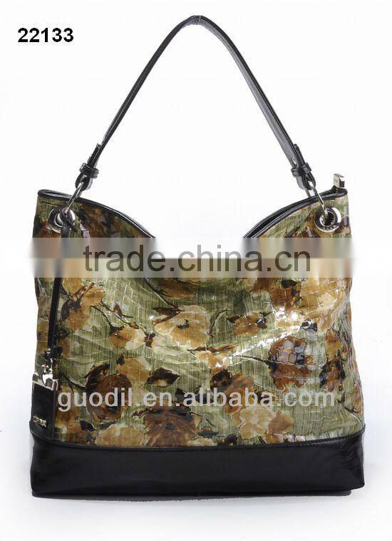 Fashion design flower printed leather handbag for woman bags 2013 brand leather handbag