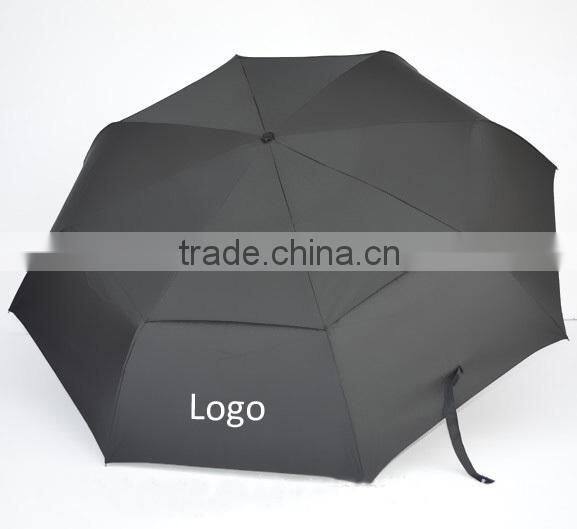 High Quality Double Canopy Fiberglass Auto Open 3 Section Folding Golf Umbrella And Air Vents