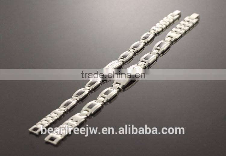 Cubic Zirconia Setting Magnet Titanium Bracelets for Couples, Stainless Steel pain relief sports bracelet