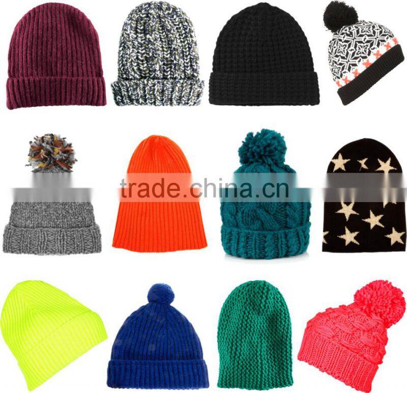 Custom Pompom Beanie Hats Jacquard Knitted Beanies with Top Ball