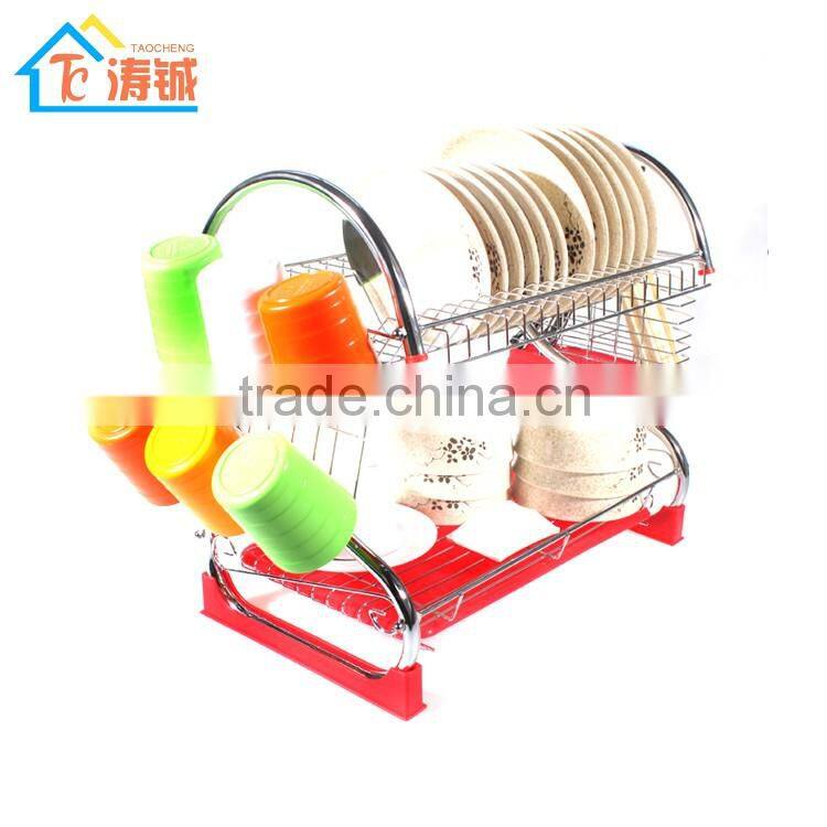 China factory direct selling chrome plated 2 layer kitchen dish rack with pp tray