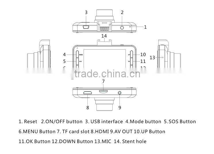 2.7 Inch 1080P Full HD 3.0M Pixel 170 Degree Wide Angle HDMI Output Mini Car DVR Recorder