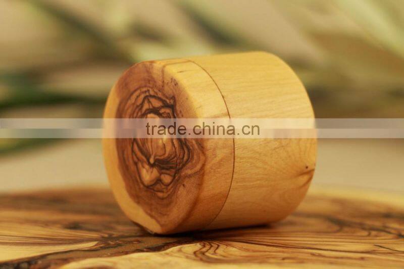 Olive Wood Carved Round Box