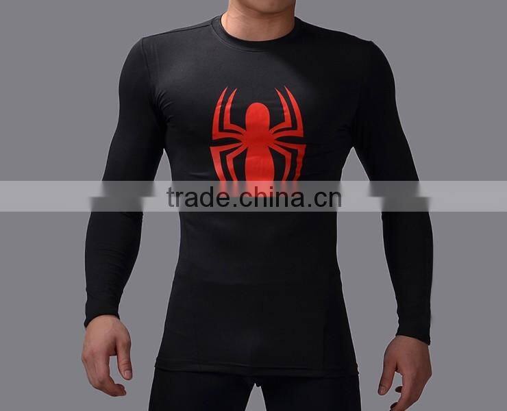 Wholesale Guangzhou Clothing Factory Custom Superhero Shirt High Elastic Gym Compression Quick Dry Sports Tops Male