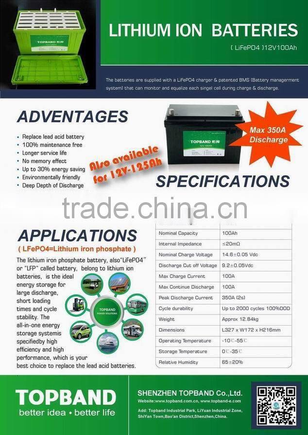 TB12100F-M110A LiFePO4 battery 12V 100Ah electric sweeper/cleaner battery with 100A BMS
