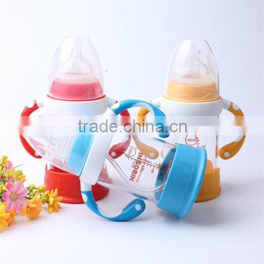 180ml lead free hand made glass nursing milk feeding bottle recycled borosilicate glass baby feeding bottle for sale