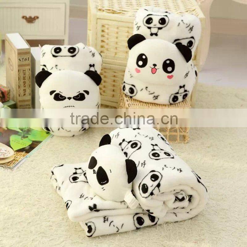 creative lovely cartoon panda style car office TV plush down cushuion pillow 3 in 1 set AC blanket
