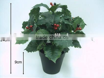 Plastic Red Berries/Holly Artificial Potted Flowers