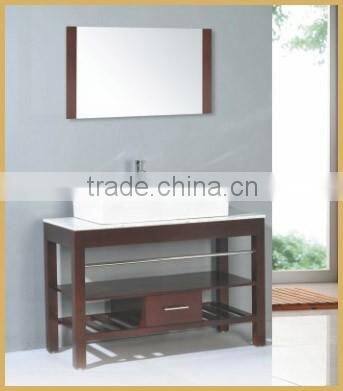 Classic European style countertop ceramic basin MDF bathroom vanity cabinet RA003 with solid wood leg