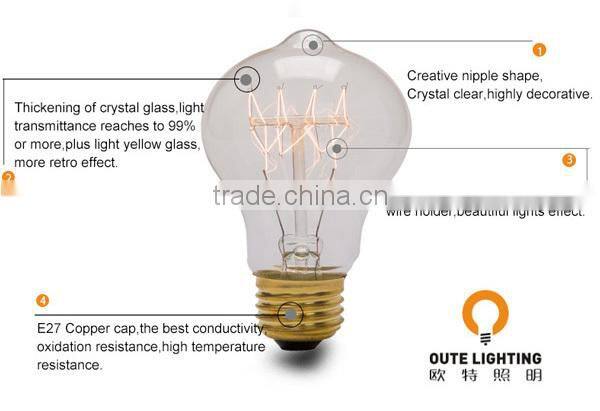 A19 quad loop tungsten shape e27/b22 edison filament bulbs 40w/60w
