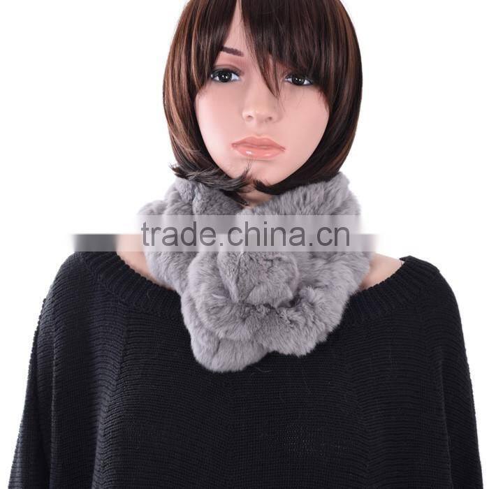 Ladies rabbit fur scarf with fur ball winter fashion real fur scarf KZ160043