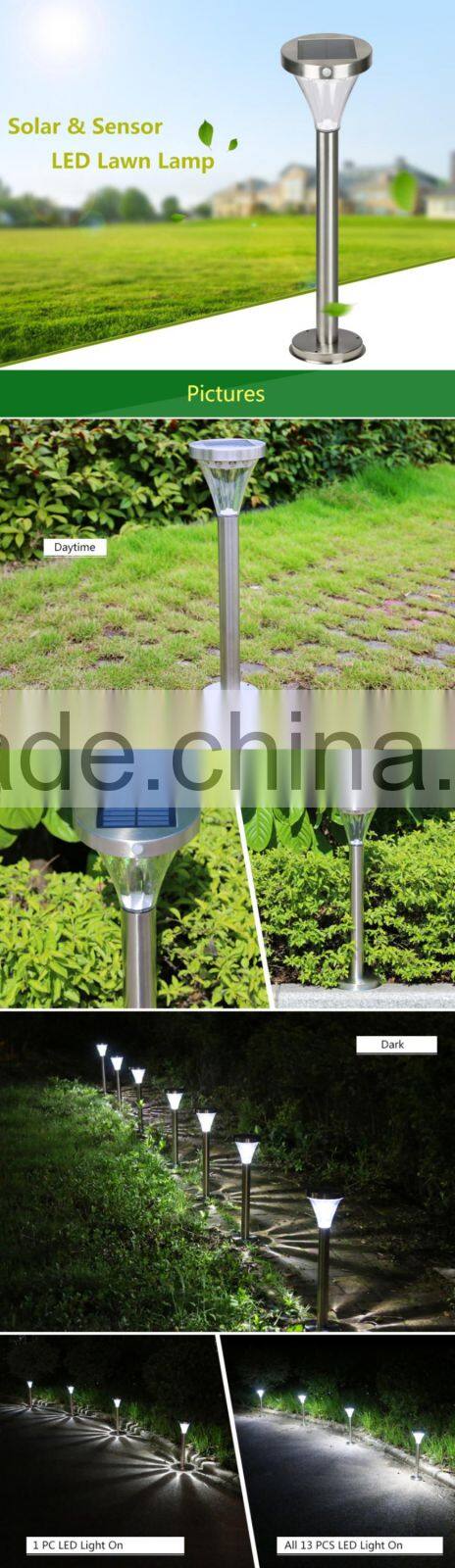 Outdoor Waterproof Stainless Steel PMMA Garden Lamp Sensor LED Solar Lawn Light