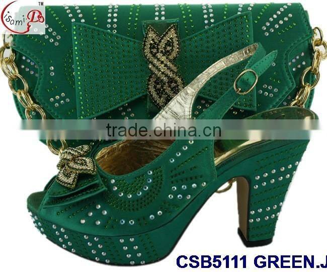 high rough heals shoes and bag match set with stones famous in European style for young lady for wedding /party