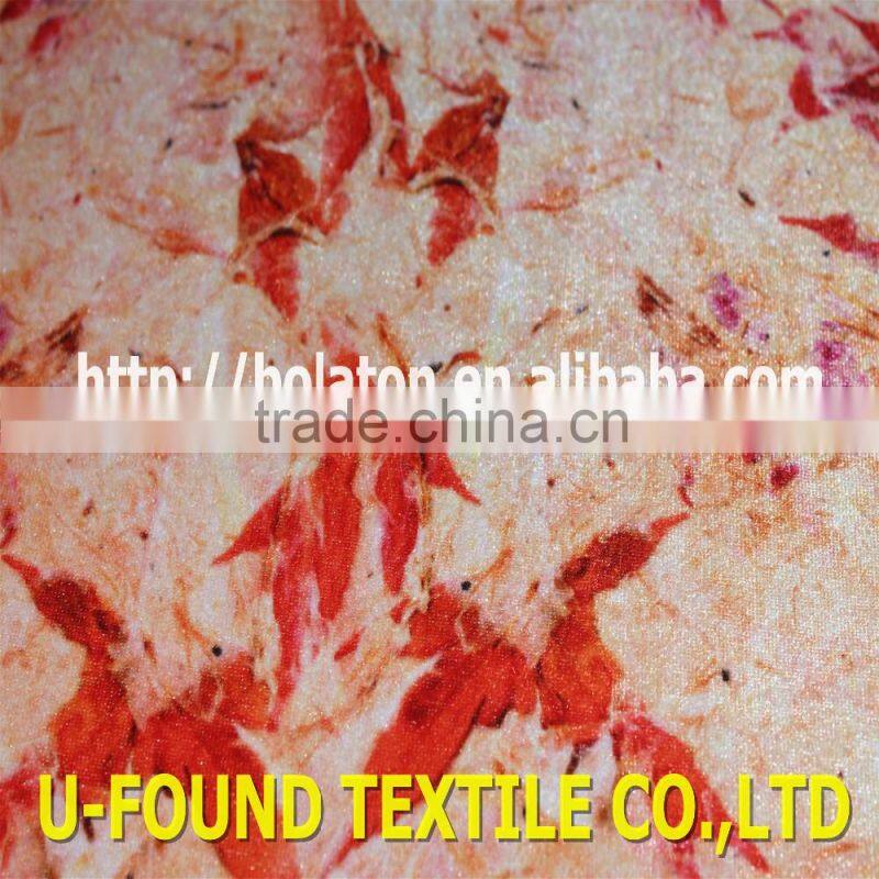 2015 hot sell 92% polyester 8% spandex digital print maple leaf design on ks spandex velvet for dress
