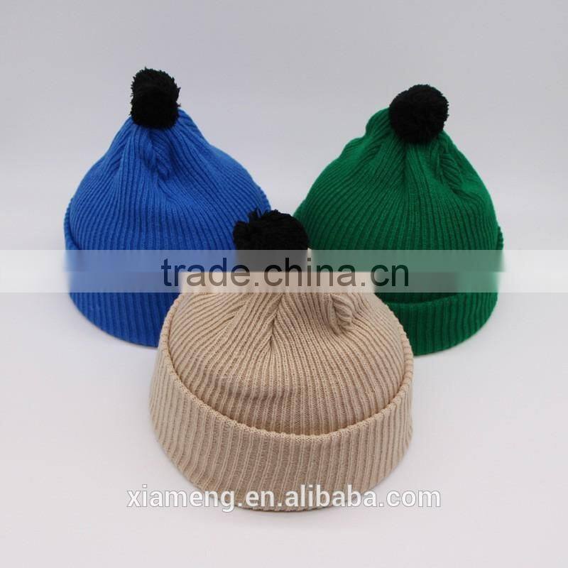 fashion plain design candy sweet kids winter hats and caps with top ball