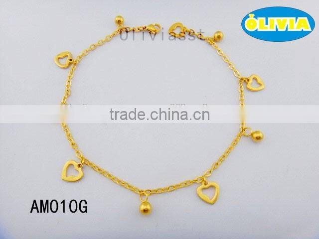 Olivia Jewelry Delicate New Arrival Heart Shape Charm Design Gold Plated Anklets