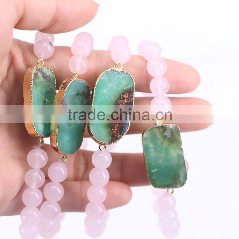 Gold Plated Australia Jade Connector Druzy Bracelet, Rose Quartz Stone Beaded Bracelets