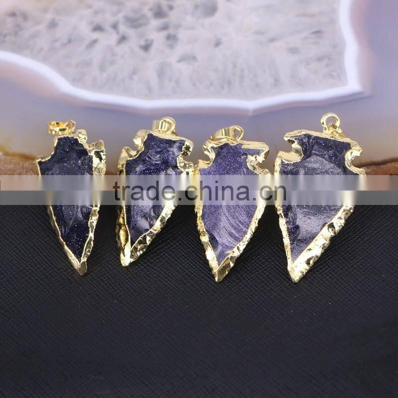 Arrowhead Pendant, Silver / Gold Plated Edged Blue Sand Gem stone Druzy Pendant, For Jewelry Making