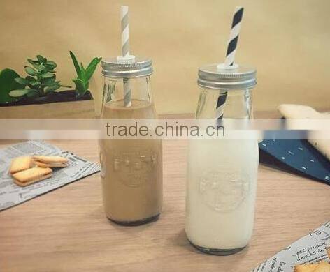 250ml glass milk bottle with straw