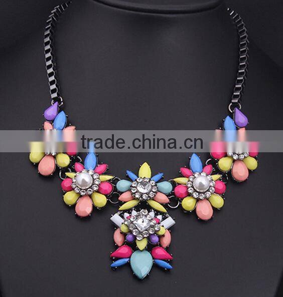 Multicolor Acrylic Pearl Flower Choker Collar Pendant Statement Necklace Women Fashion Necklaces for Women 2014