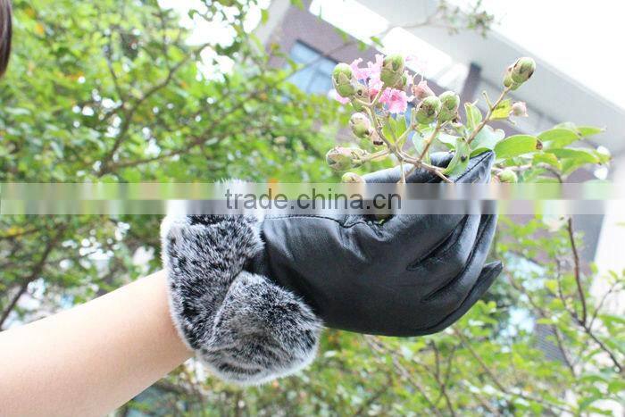 2015 new season special rex rabbit fur leather gloves for lady