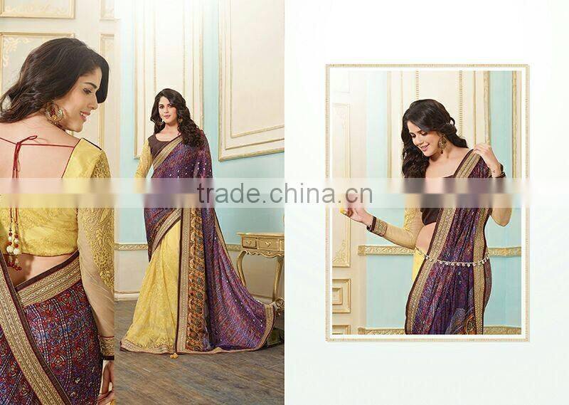 Dark Red Georgette On Fancy Net Saree Online Buy