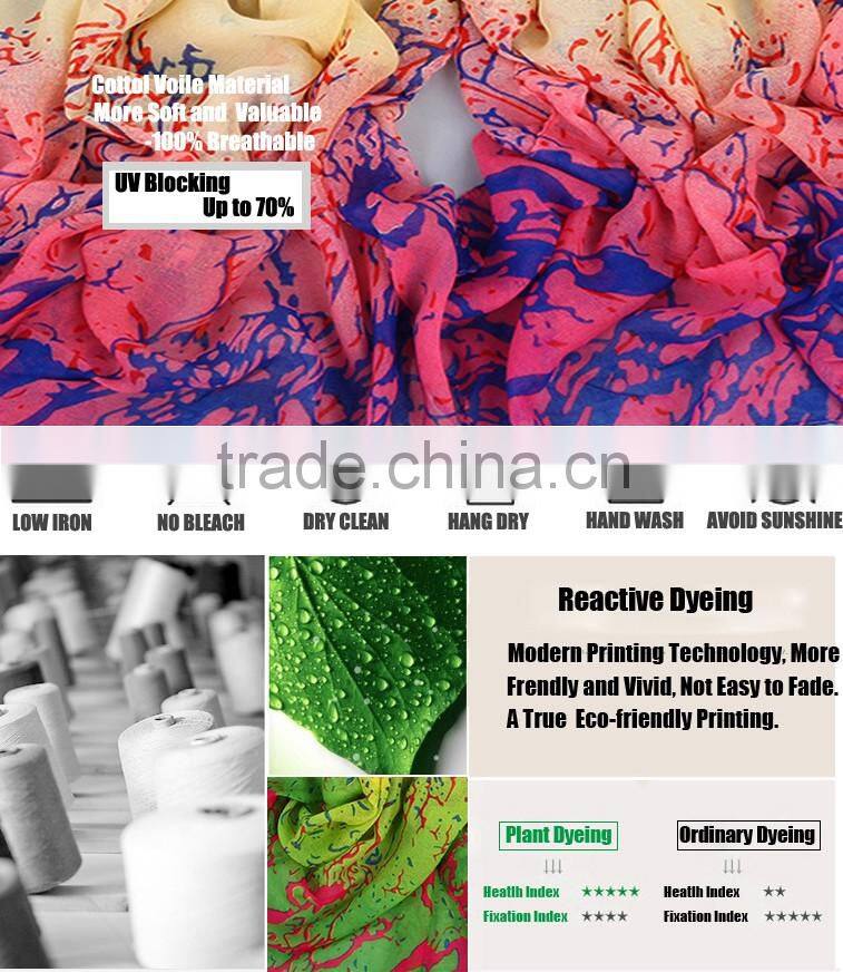 180*80cm Women's Viscose Voile Crinkle Scarf Big Rose Print Wrap Sexy Coral Pattern