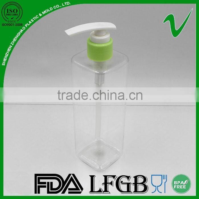 Pump empty clear square 300ml PET liquid soap bottle