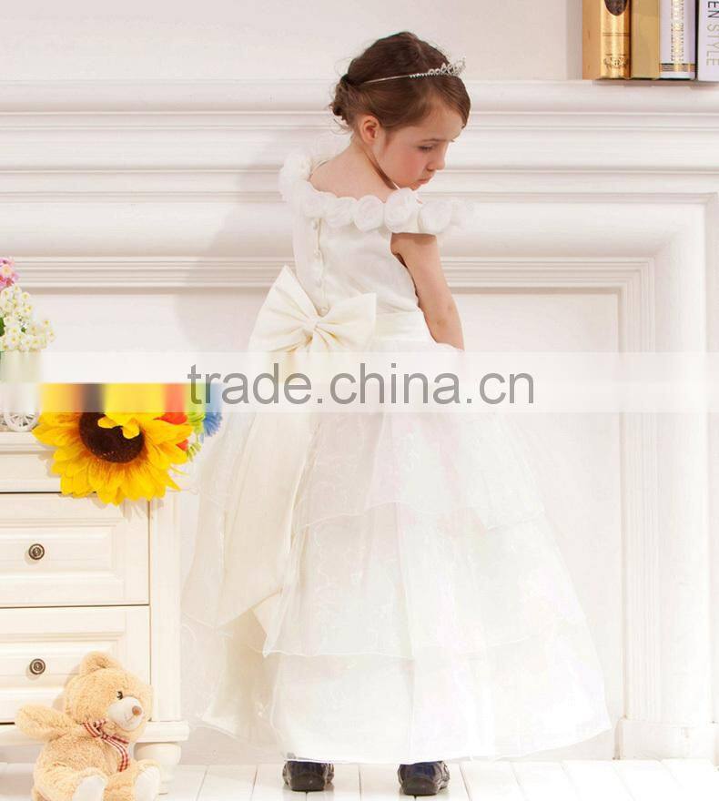 Fancy White Layered A-Line Scalloped Sleeveless Customized Vestidos Girl Dress for Wedding FG004 flower-girl-dress-patterns