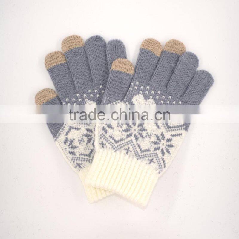 Chenille Snowflake Knit Gloves Fairisle with All Touchscreen Electronic Devices