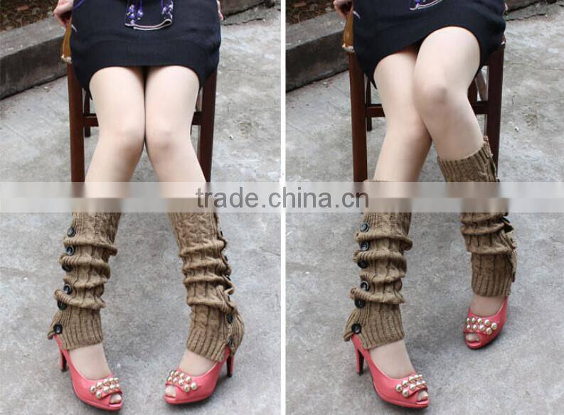 Korean Fashion New Buttons Down Fastening Keep Warm Knitted Gaiters Loose Wool Leg Guard Boot Cuffs Socks Knit Leg Warmers