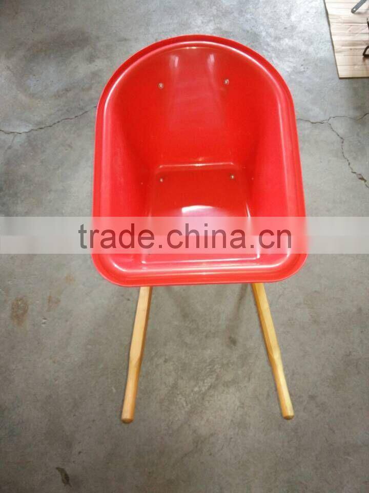 Red plastic kids wheelbarrow with wooden handle WB0603