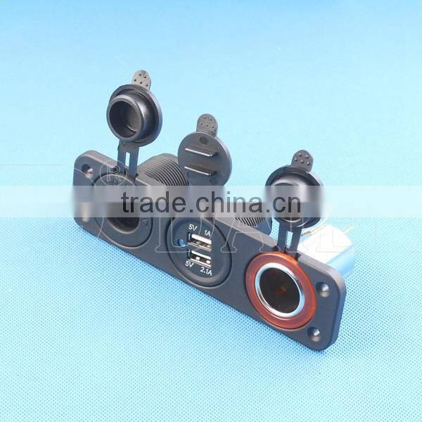 3 Gang Panel Mounted USB Controlled Power Socket Car Cigarette Lighter Plug