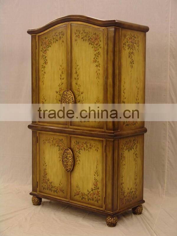 Antique Hand Carved Bedroom furniture, Luxury Gold Painted Wooden Dresser, Classical Drawing Art Dressing Table